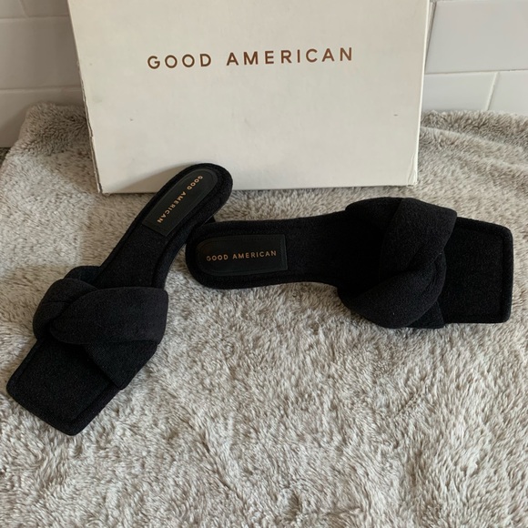 NEW Good American Terry Kickstand Black Low Heel Slides Sandals Womens 8.5 - Picture 3 of 10